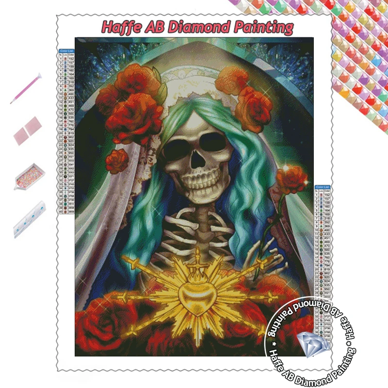 Kit Punto Croce Contato Santa Muerte, Motivo Decorativo Per Halloween E Día De Los Muertos, 21.5x20.5 Cm, Include Tela, Fili, Ago