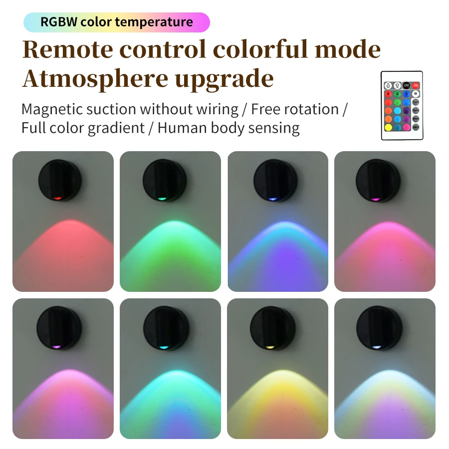 Rechargeable Cordless Motion Sensor LED Night Light with Remote Control and Touch Dimmable Magnetic Spotlight
