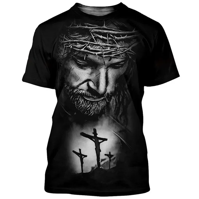 

2023 New Jesus Christ 3D Print T-shirts Men and Women Summer Casual Short Sleeve Vintage Tee Shirt Fashion Oversized Clothing