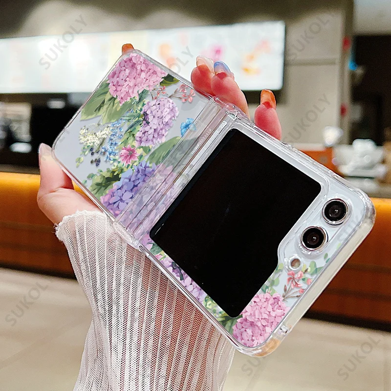 Floral Transparent Hard Cover for Samsung Galaxy Z Flip Series