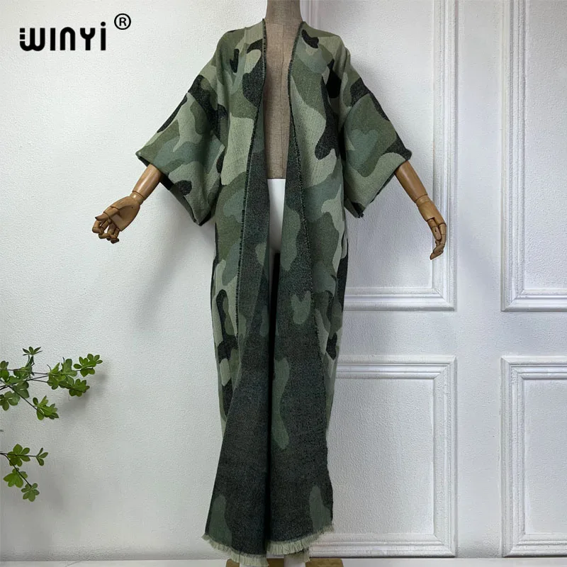 

WINYI winter coat African women camouflage colour Luxury Fur Loose OverCoat Thick Warm long down coat Middle East winter abaya