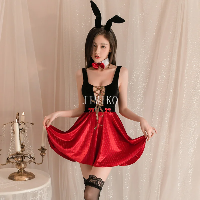 

Christmas Sexy Red Bunny Girl Uniform Cosplay Costume New Year Red Dress Nightdress Role Play Outfits Underwear Party Dresses