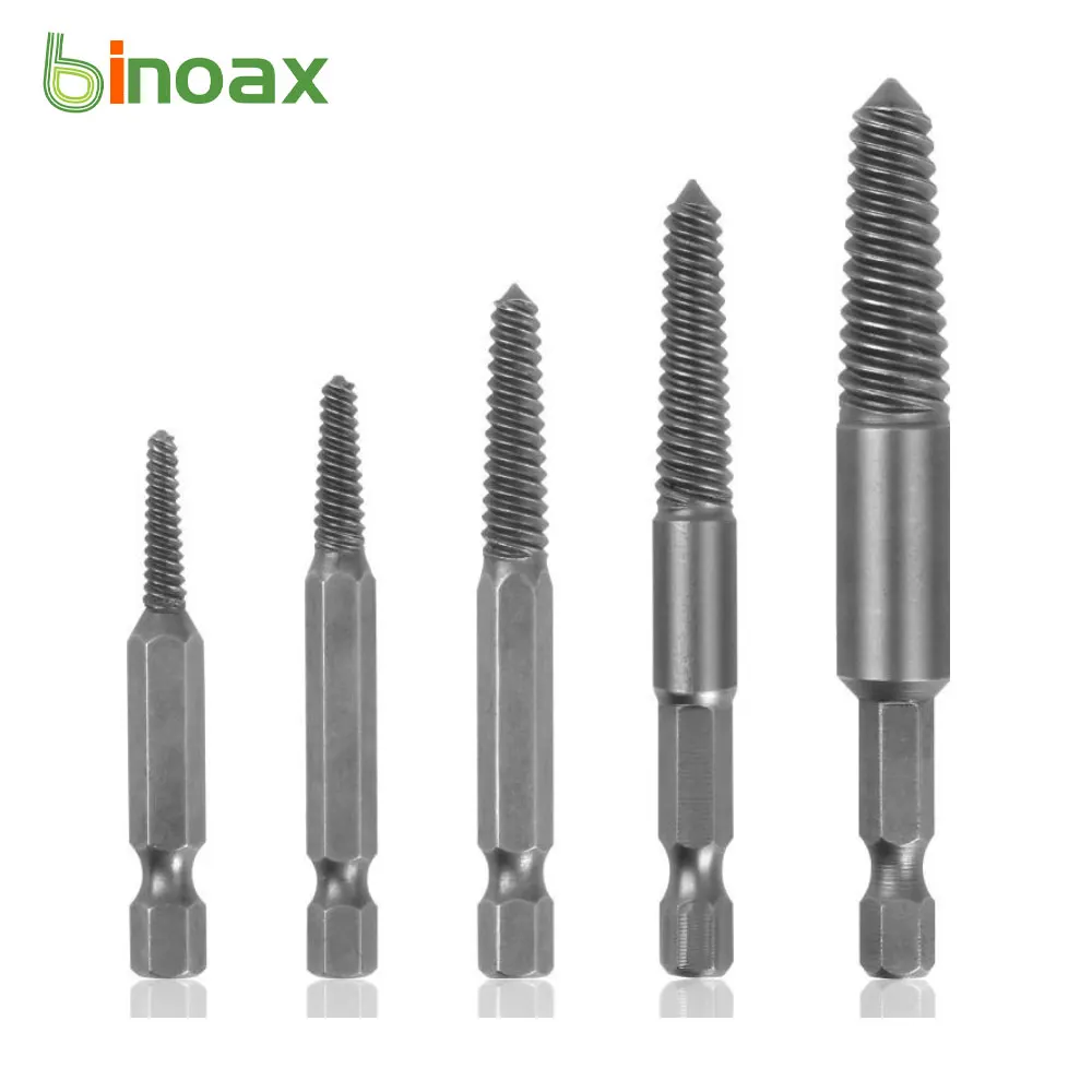Binoax 5 Pcs Damaged Stripped Screw Extractor Remover Tool and Drill Bit Set Broken Bolt Extractor and Screw Remover Set