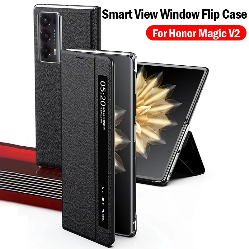 

Чехол-книжка для Honor Magic V2, роскошный кожаный чехол с окошком для экрана Huawei Honor Magic V2