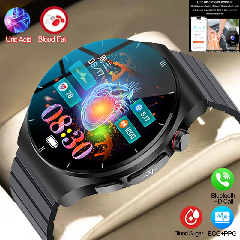 

2023 New Smartwatch Men Blood Glucose Uric Acid Lipid Monitor HRV ECG+PPG SOS Bluetooth Call Women's Smartwatch For Android IOS