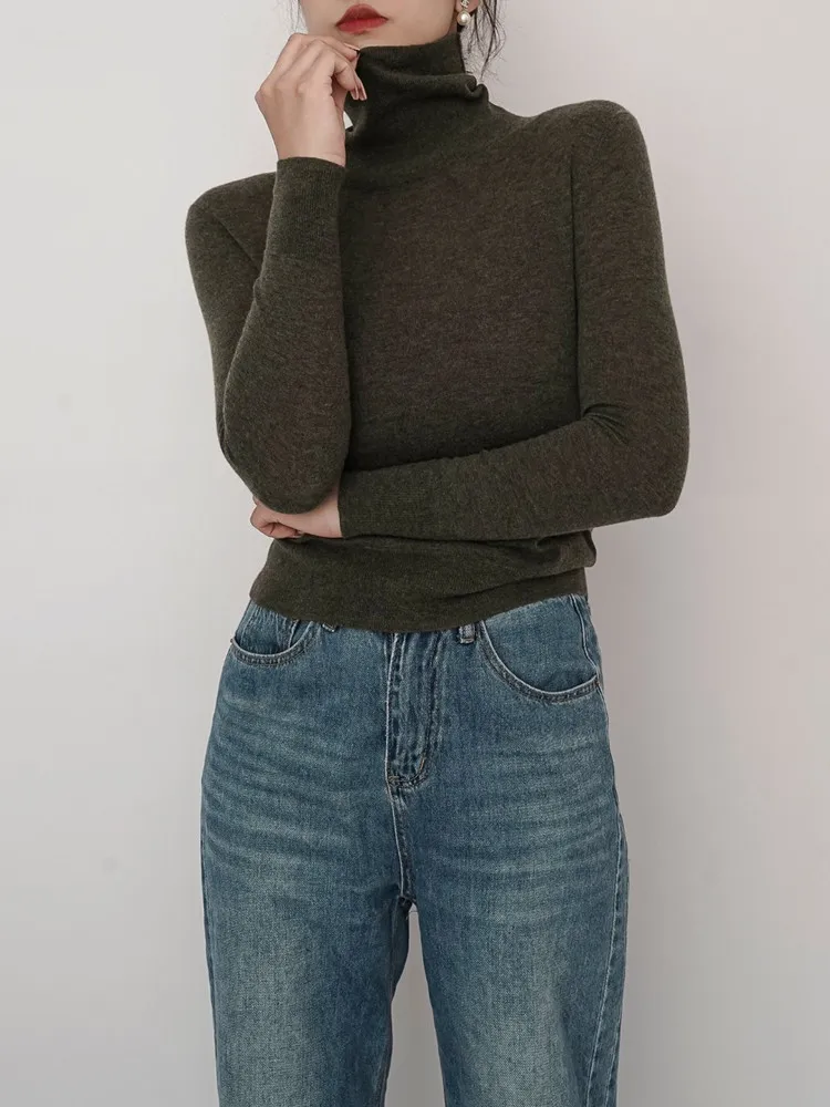 

Women 100% Cashmere Long Sleeve Sweater Turtleneck Jumper Autumn Winter 2023 Female Solid Color Pullover