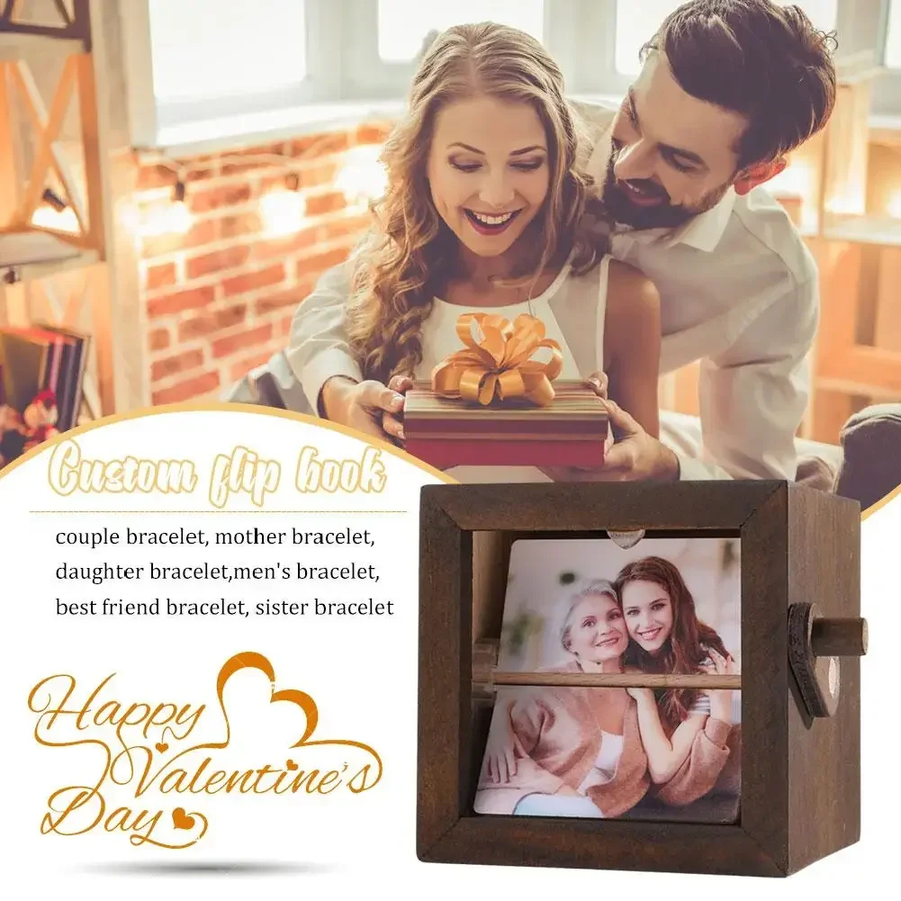 Wooden Hand Cranked Photo Album with Night Light