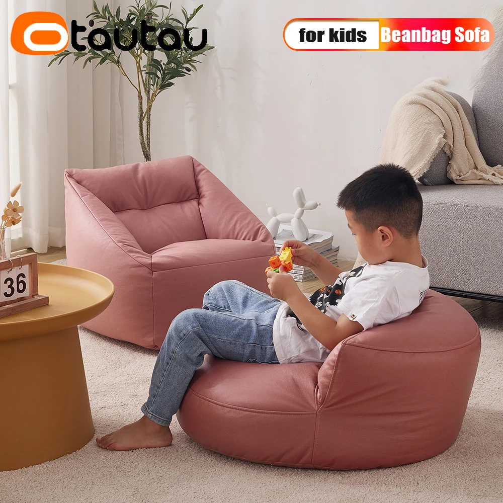 OTAUTAU Children Sofa Faux Leather Bean Bag Chair with Filling Floor Seat Beanbag Couch Ottoman Pouf Sac Kids Furniture SF013