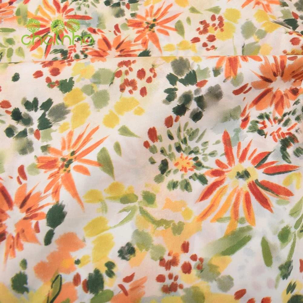 Chainho,Printed Plain Weave Poplin Cotton Fabric,DIY Sewing Quilting Material,Patchwork Cloth,Floral Series,3 Sizes,15PC16