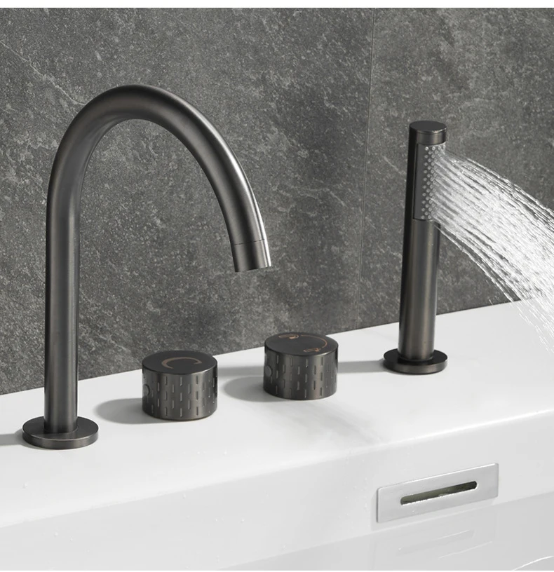 Luxury Brass Deck Mounted 5 Hole Bathtub Basin Faucet Mixer Water Tap