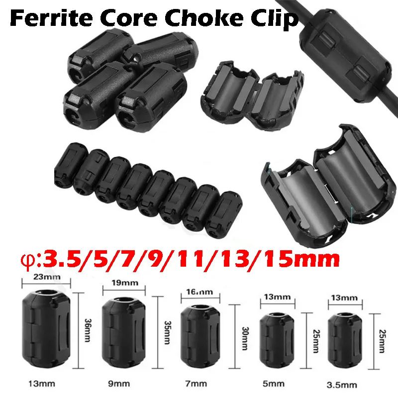 Ferrite Filter 3.5/5/7/9/13/15mm Cable Connector Snap Type Choke Coil EMI Noise Ring Core Ferrite Bead Clamp Filter Clip Snap
