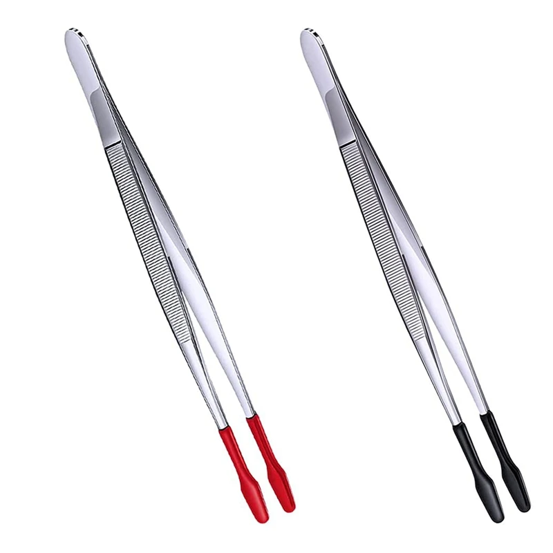 

2 Pcs Rubber Tipped Tweezers Soft Tipped Tweezers PVC Coated Soft Flat Tip Lab Industrial Hobby Craft Tweezers Tools