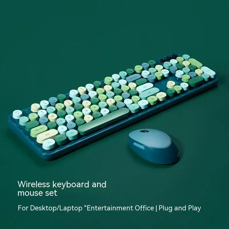 Conjunto de Teclado e Mouse sem Fio Doce para Meninas Mão Mecânica Sentir Arco-íris Retro Escritório - Imagem 3