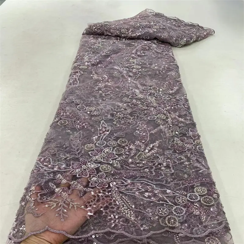 

High Quality African Lace Fabric 2023 Gold French Net Sequins Fabric Sewing Embroidered Lace Tulle Nigerian Lace Fabric 5Yards