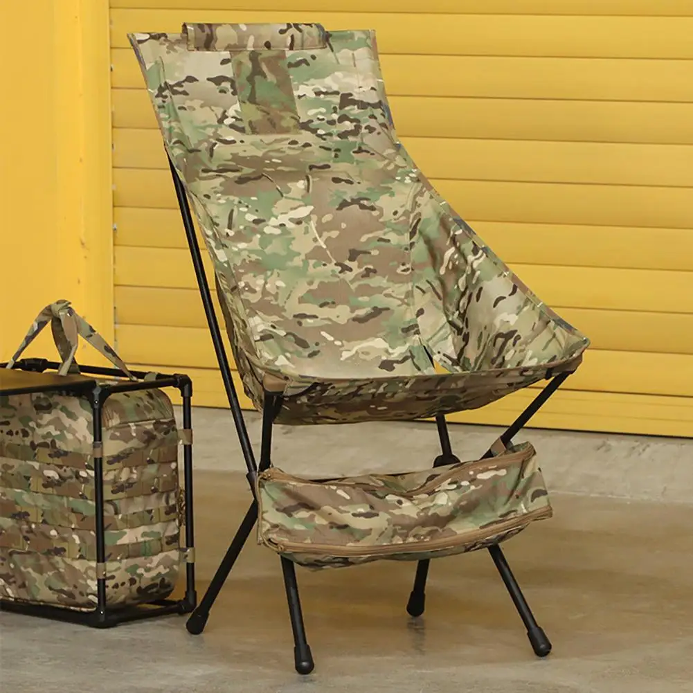 Outdoor Camping Tactical Beach Folding Chair Camouflage Portable Fishing Chair With High Backrest Side Bag