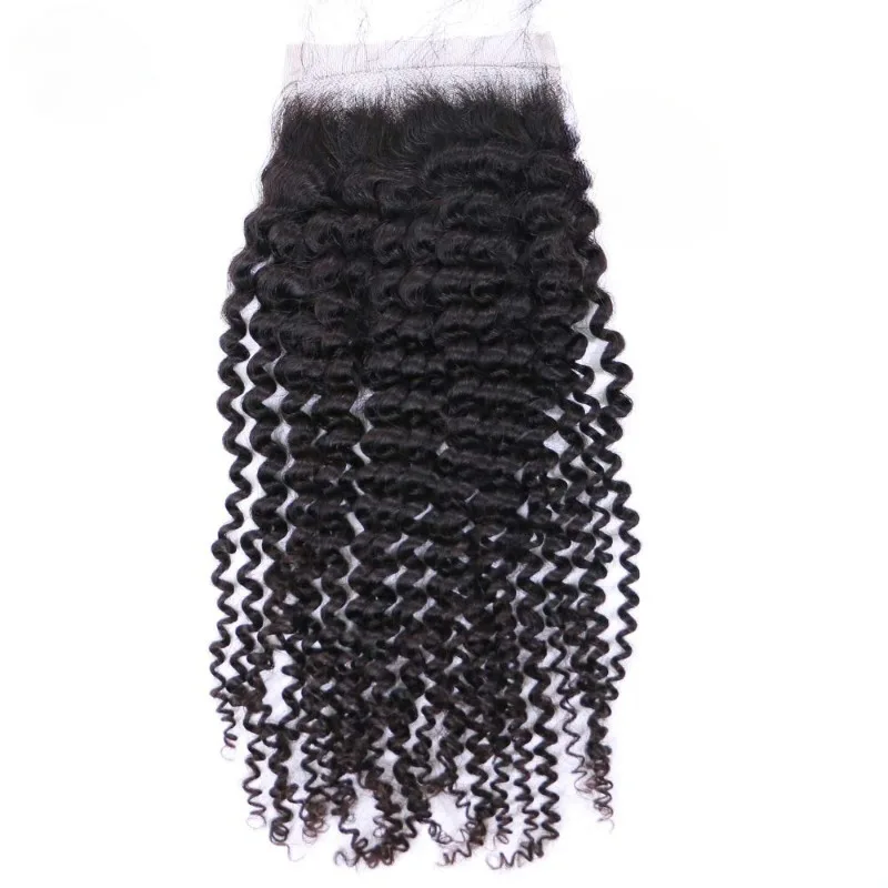 Kinky Curly Lace Closure 4x4 Free Part Virgin Human Hair Extensions Transparent Lace Closure Nature Color Soft and Silky