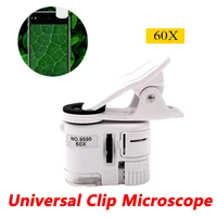 60X Universal Clip Microscope LED Jewelry Magnifying Glass Focusing Adjusted Pocket Microscope with Cell Phone Clip UV Light 1
