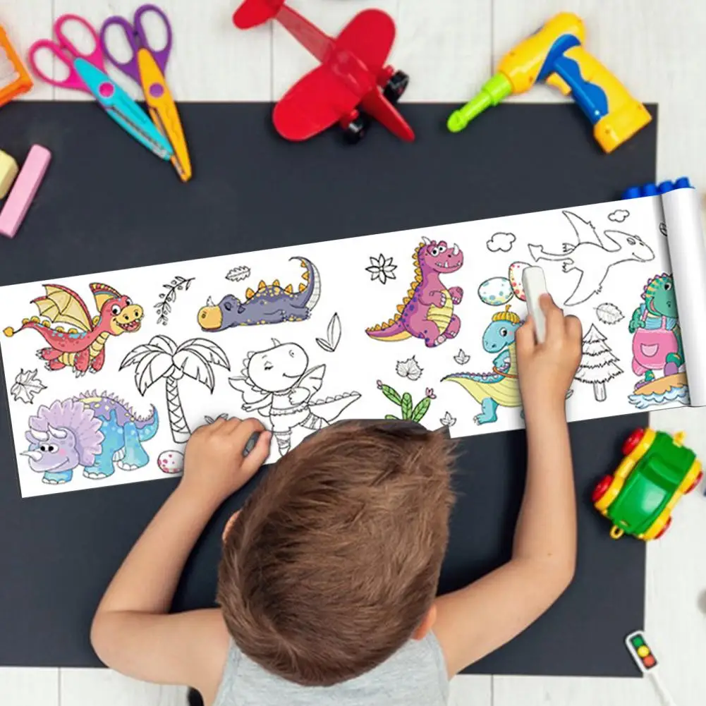 Graffiti Scroll Coloring Paper Roll Animals Drawing Tablecloth Colorfast Children's Drawing Roll Sticky Color Filling Paper
