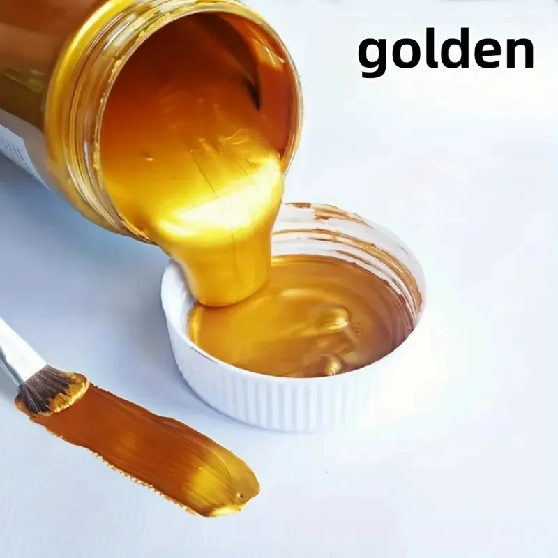 Waterproof 100ml/3.4oz Golden/Silver Paint Metallic Acrylic Paint | For Coloring DIY Hand Clothes Painted Graffiti Pigments - 5