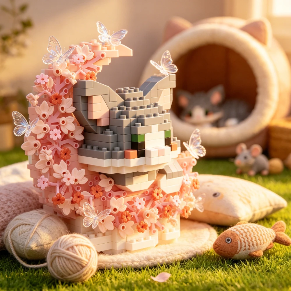 516피스 달빛 새끼 고양이 빌딩 블록, STEM, 마이크로 블록 3D DIY 장난감, 크리스마스, 할로윈, 생일, 새해 선물