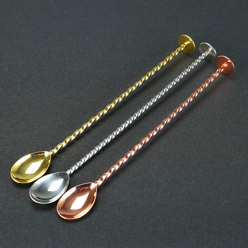 27.5cm Stainless Steel Cocktail Bar Spoon Disc Tail Drink Mixer Bar Stirring Mixing Barware