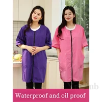 Apron Short Sleeved Fabric Women's Waterproof And Oil Resistant  Kitchen And Home Coat Work Clothes  Pet Clothing Two Way Zipper 1