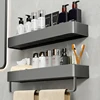 Bathroom Shelf Convenient Punch-free Gray Wall-mounted Towel Rack Bathroom Household Items Bathroom Home Practical Storage Rack 1