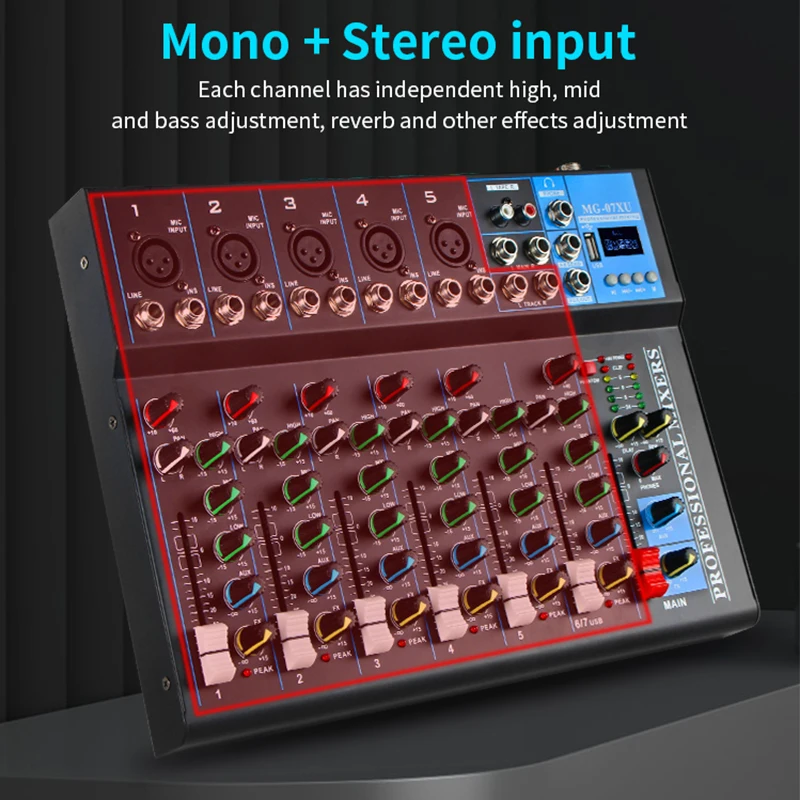 F4+Four channel reverb mixing console, small home karaoke computer, USB recording, video conferencing, 4-channel console