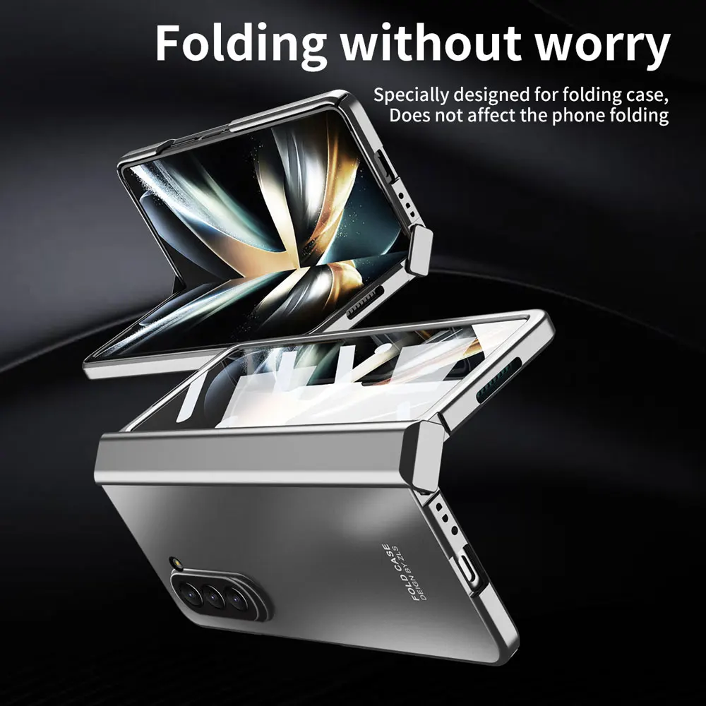 Fashion Electroplated Shell Film Integrated Phone Case For Samsung Galaxy Z Fold 5 Hinge Folding Shock-proof Protective Cover