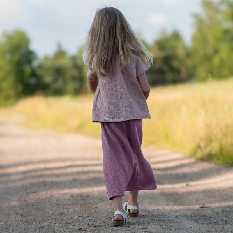 Cotton Muslin Girls Wide-Legged Pants Summer Children Casual Elastic Waist Loose Pants Kids Culottes TZ430 girls pants kids pants girls trousers