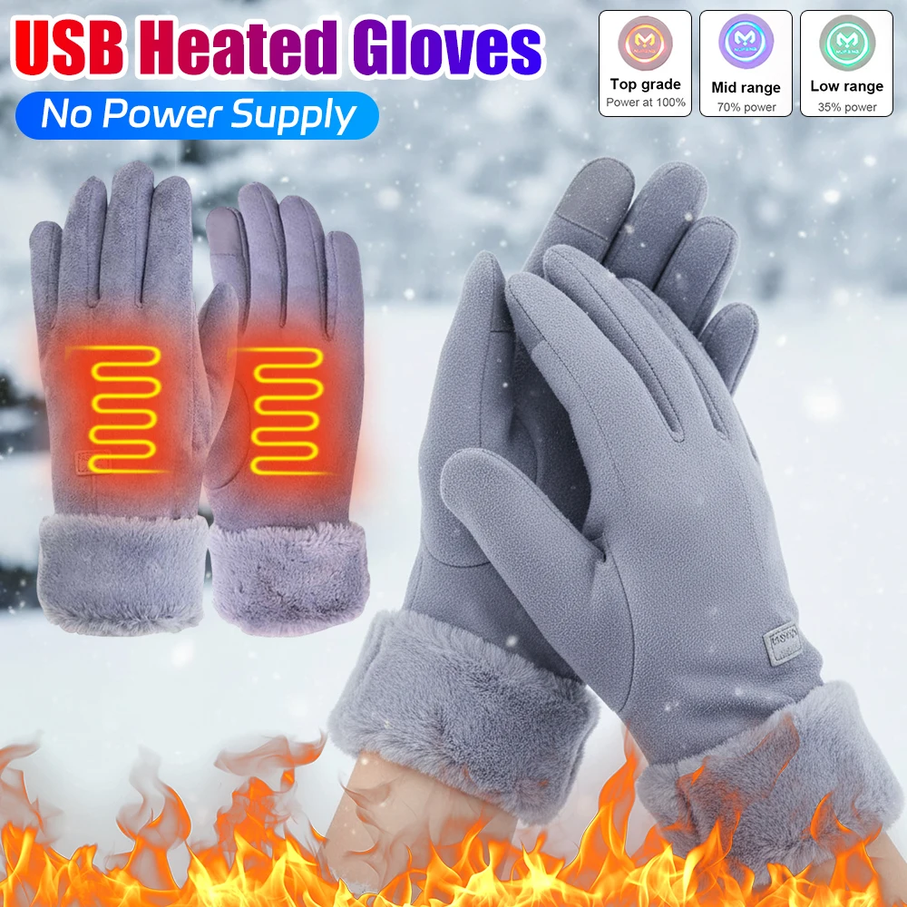 1-5Pairs Electric Warm Gloves USB Touch Screen Heated Gloves Windproof Winter Heating Thermal Gloves For Hiking Walking Skiing