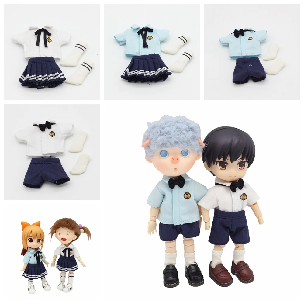 Ob11 Baby Clothes  School Uniform Suit Beautiful Knot Pig GSC Clay Man Molly Can Shirt + Skirt/Pant +Socks Doll Accessories