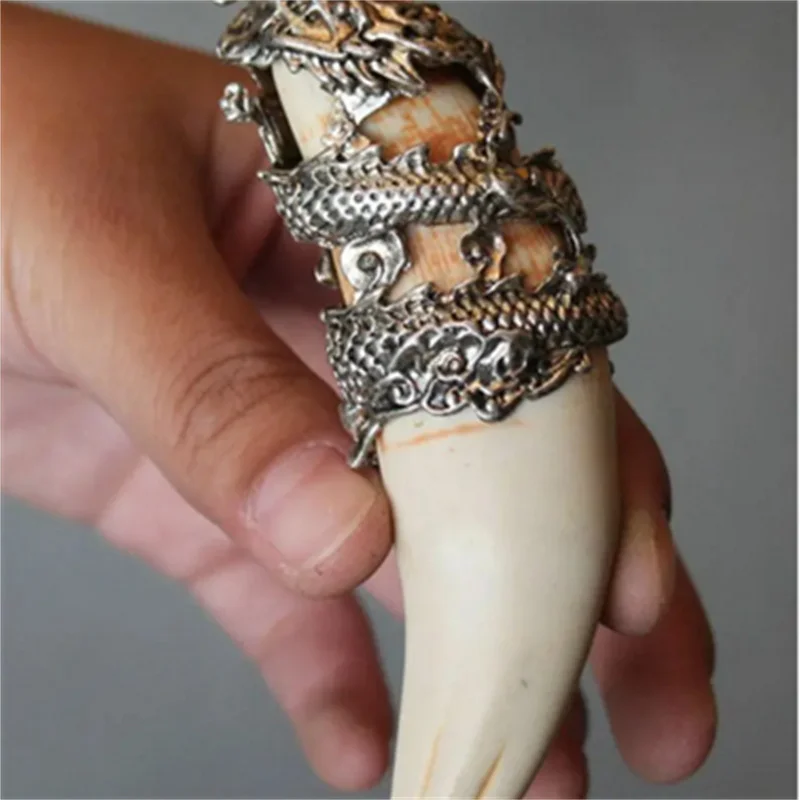 LittleFairy/ Tibetan Silver Inlaid Artificial Breeding Wild Boar Tooth Necklace Pendant Retro Fashion Elegant Jewelry CoupleGift