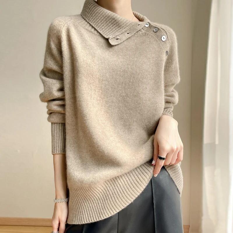 

2022 Ladies' Turtleneck Autumn and Winter Ladies' Cashmere Loose Top European and American Comfortable Ssolid Color Sweater