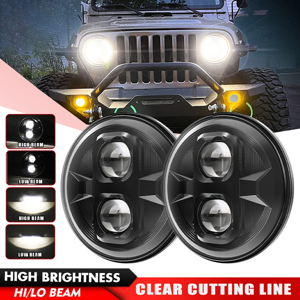 

7Inch LED Headlight H4 Headlamp 6500K White Color Super Bright Cutting Line Car Motorcycle Headlight DRL for Moto headlight