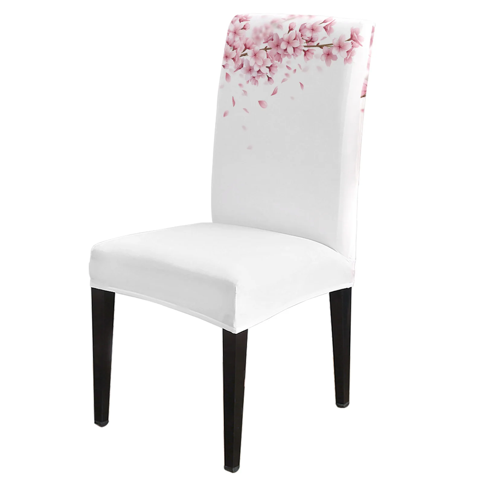 Pink Flower Cherry Blossoms White Dining Chair Cover 4/6/8pcs Spandex