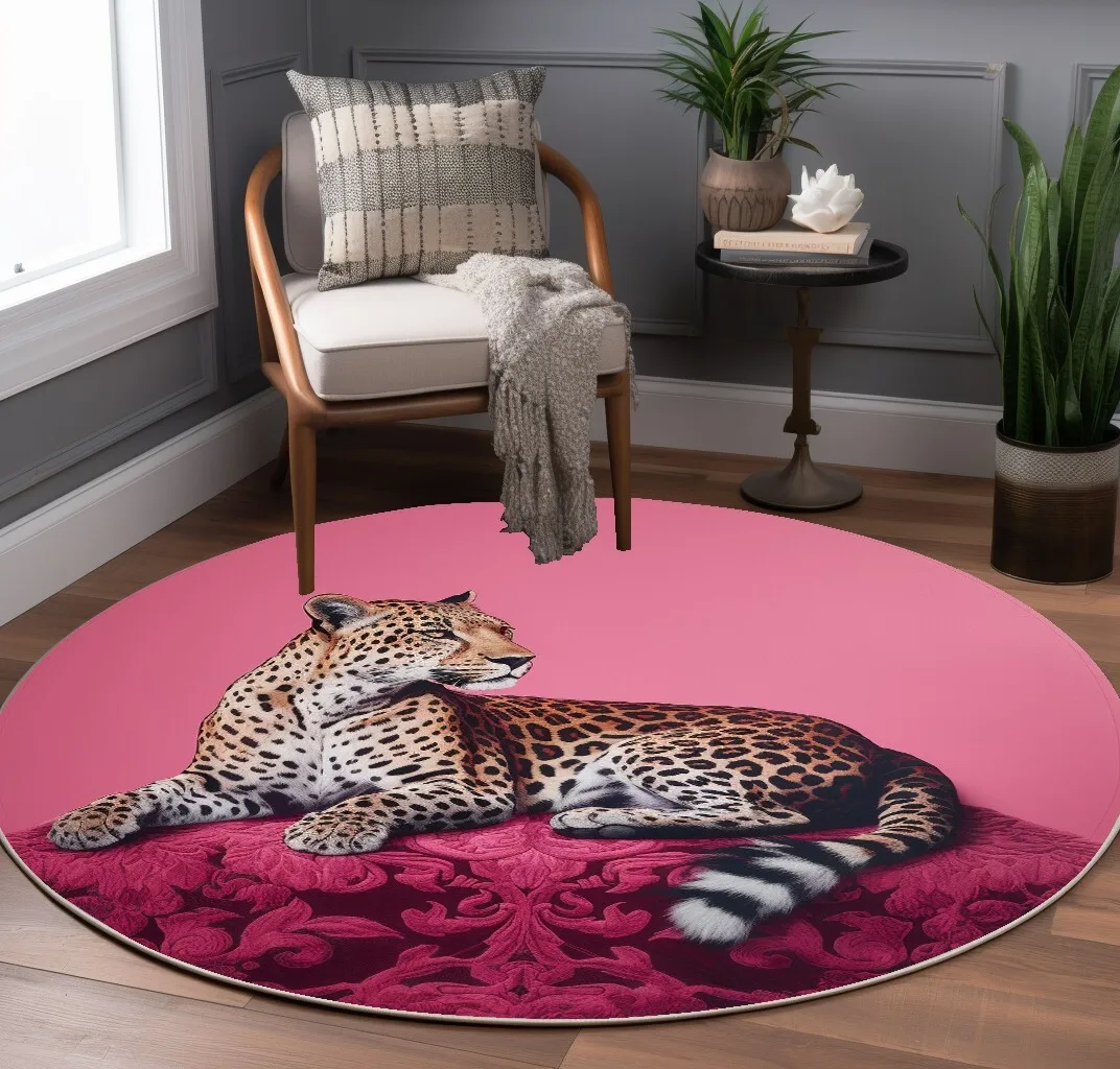 

Розовый милый мультяшный Леопардовый ковер, домашний декор для гостиной, детские круглые ковры для спальни, роскошные модные мягкие прикроватные коврики