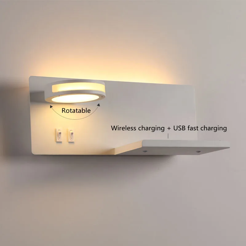 LED Wall Lamp Wall Light LED Reading Light Wireless Charging Wall Lamp Bedroom Bedside USB Wall Light Rotatable Reading Lamp Study Room Switch Modern Multifunctional Hotel