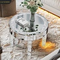 Table de chevet ronde de luxe avec miroir, table d'appoint avec incrustation de cristaux de diamant pour la décoration du salon et de la chambre 1