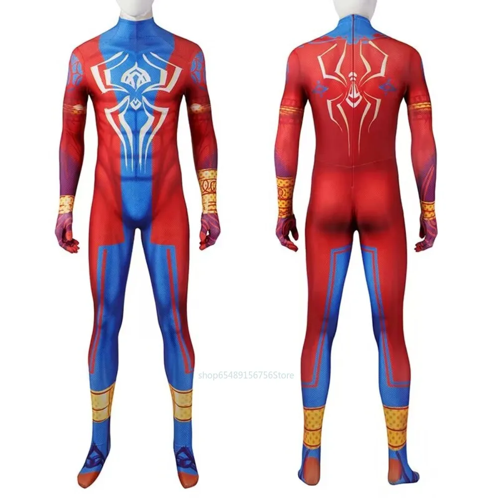 

Disney Spiderman Across The Spider Verse India Pavitr Bodysuit Cosplay Costume Superhero Jumpsuit with Mask Suit for Adult