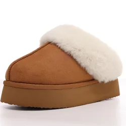 Comfy Plush-Lined Fuzzy Fur Platform Slippers for Women (Khaki)