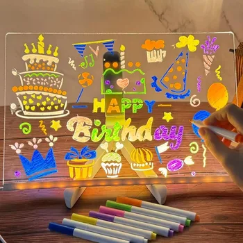 LED Note Board With Night Light Colorful 7 Pens DIY Acrylic Message Board Children‘s Drawing Board For Kids Birthday Gift 1