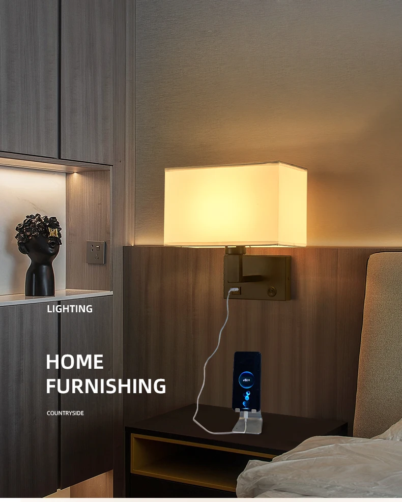 Bedside Lamp Simple Dimming Nordic Modern Indoor Wall Lamp Living Room Decoration Bedroom Wall Lamp with USB Fast Charging bathroom wall lights