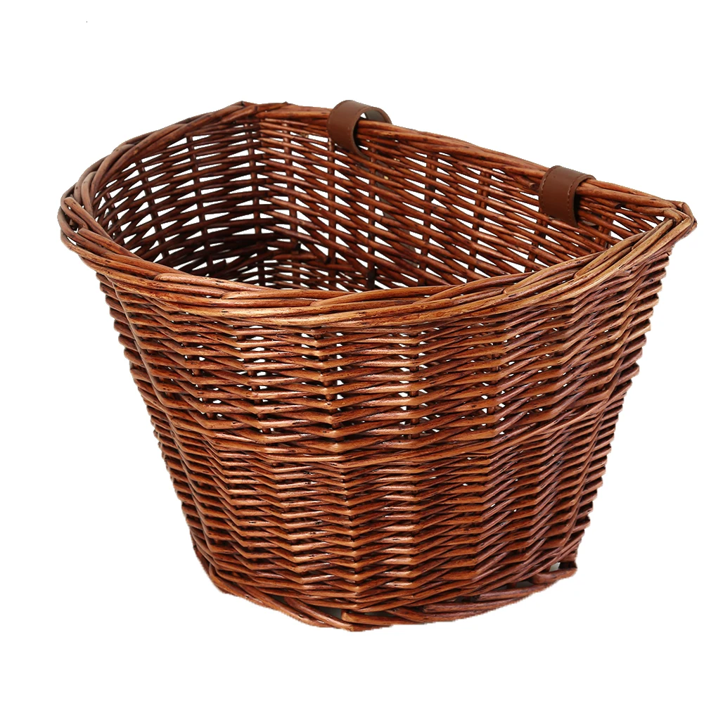 Cestino Per Bici In Finto Vimini - Vintage Con Cinghie In Pelle, Anteriore, Bianco, Per Bambini E Adulti - Foto 11