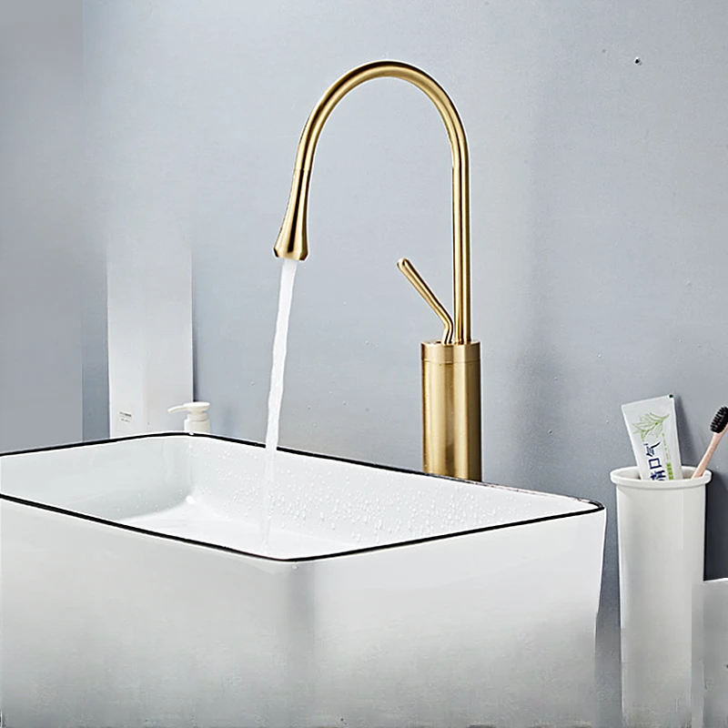 

Black copper washbasin faucet creative hot and cold heightening rotatable washbasin faucet basin for home use.