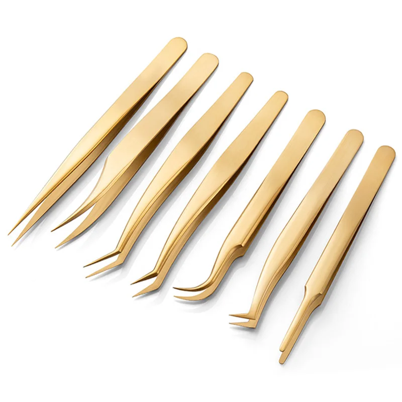 1PC Eyelash Tweezer For False Eyelash Extension Lash Fan Eyebrows Nail Art Clip Cilia Gold Stainless Steel Tweezers Makeup Tools wholesale eyelash tweezers false eyelashes applicator in bulk lash extension stainless steel lashes makeup tools 30 50 100pcs