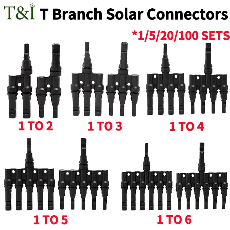 Conector Solar Fotovoltaico Macho e Fêmea a pv Plug 6in 1out 1000v 100 Conjuntos