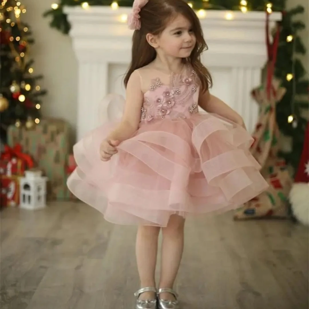 

Flower Girl Dresses Slanted Shoulder Tulle Fluffy First Communion Birthday Wedding Prom Party Customized Formal Wear Events