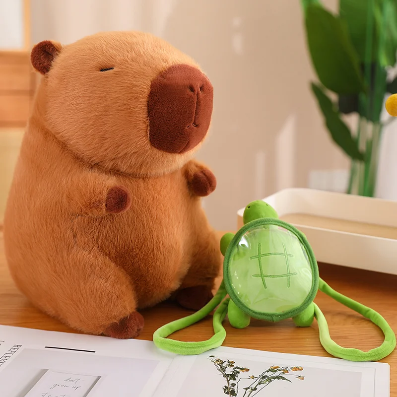 Capybara Plush Toy Simulation Capibara with Turtle Backpack Fluffy Doll Stuffed Animals Bubble Pendant Funny Gift for Kids Boy