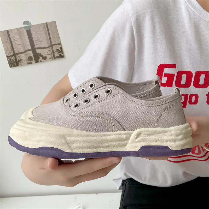 Casual Canvas Shoes Women Sneakers 2022 Summer Lace Up Breathable Non Slip Platform Ladies Flats Shoes Comfortable Female Shoes